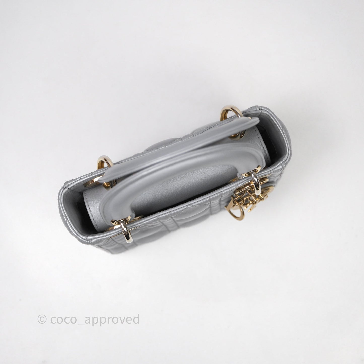 Christian Dior Mini Lady Dior Iridescent Grey Lambskin Cannage Gold Hardware