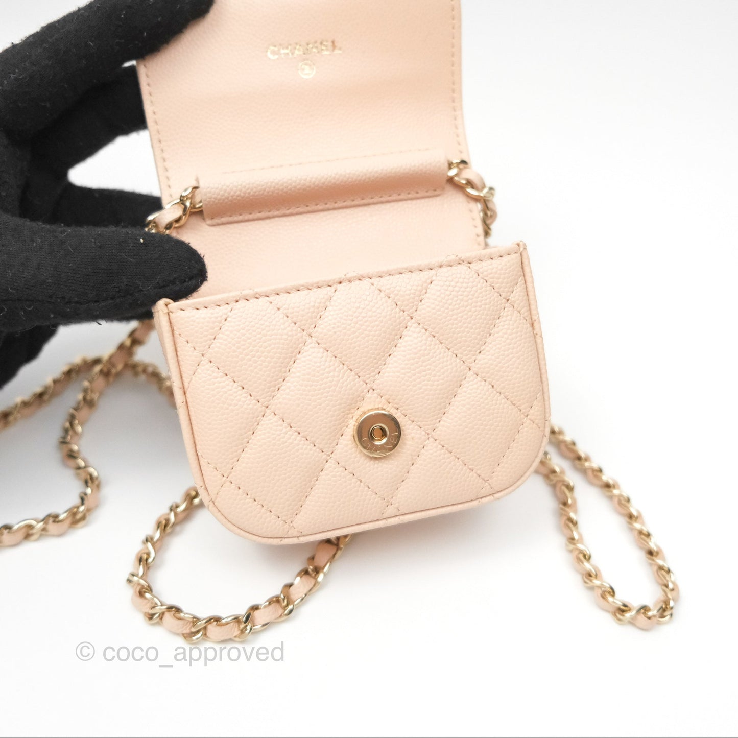 Chanel Mini Clutch With Chain Light Pink Caviar Gold Hardware