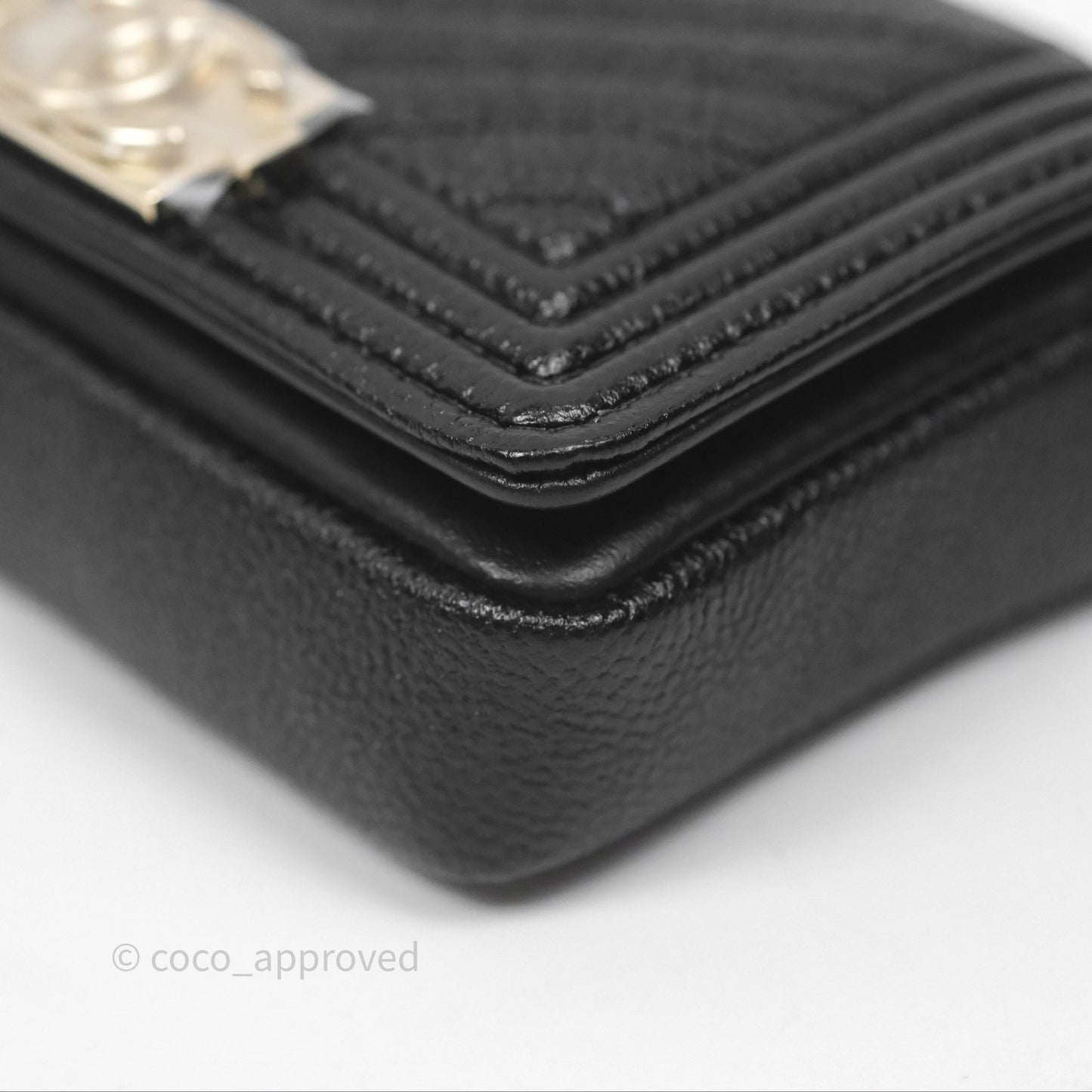 Chanel Chevron Mini Boy Belt Bag Black Caviar Gold Hardware