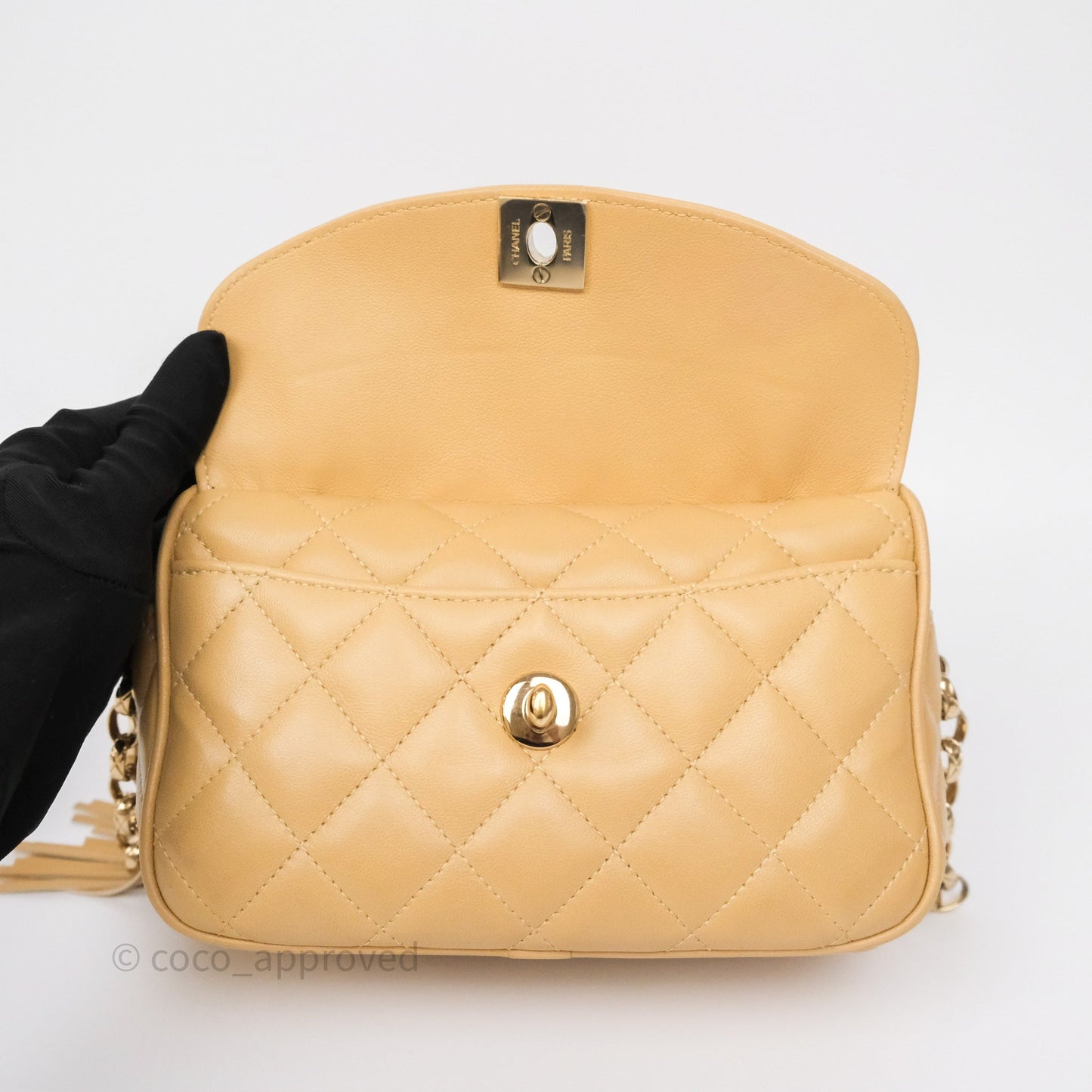 Chanel Coco Vintage Camera Case Beige Calfskin Gold Hardware