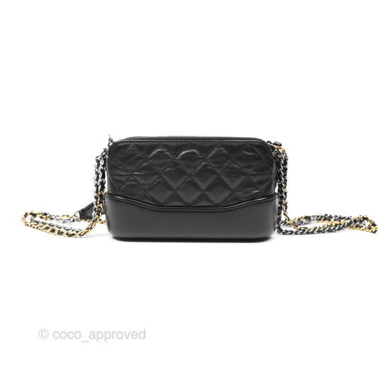 Chanel Gabrielle Clutch With Logo Strap Aged Calfskin Black Mixed Hardware