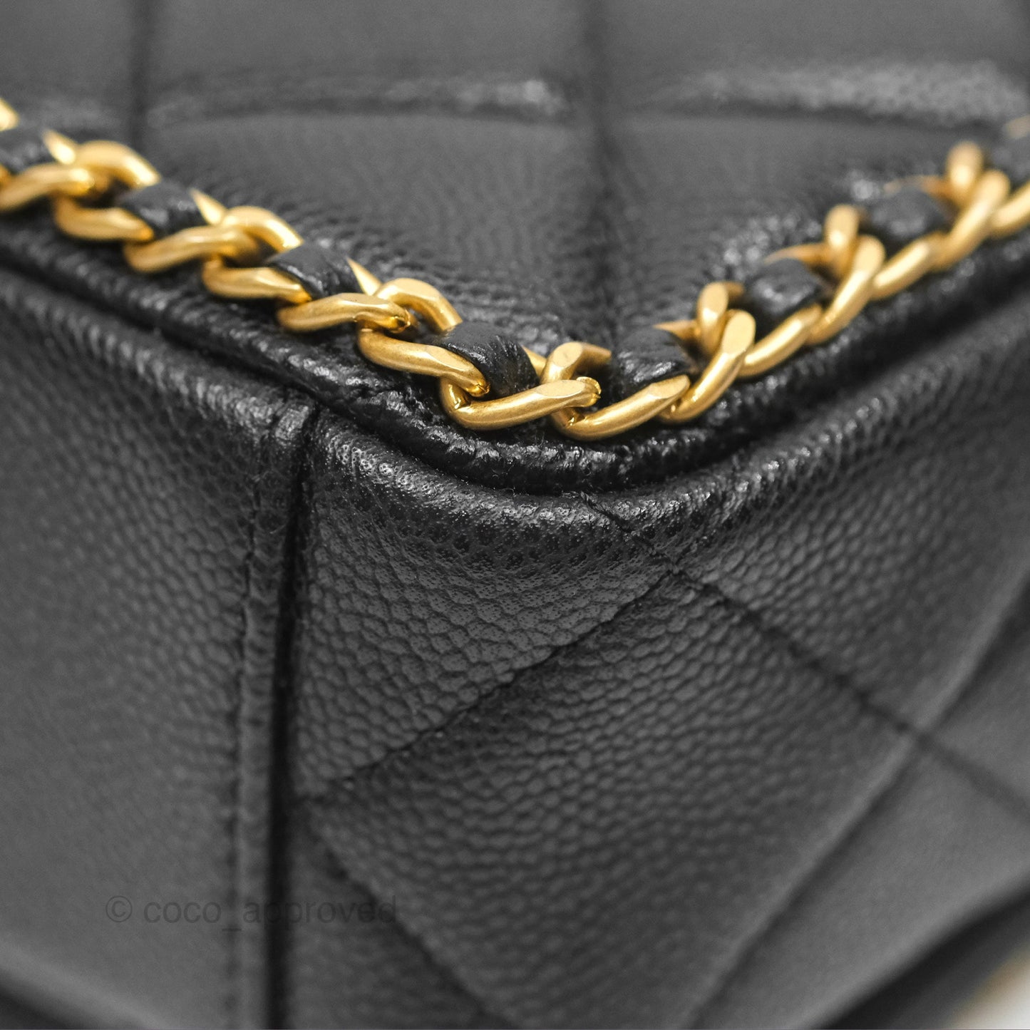 Chanel Chain Around Flap Bag Black Caviar Aged Gold Hardware 22B