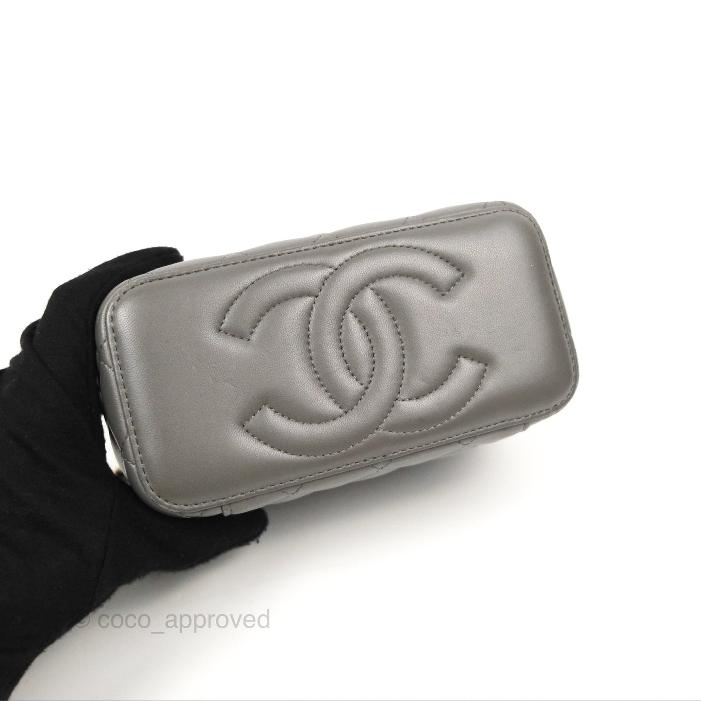 Chanel Vanity Rectangular Top Handle Dark Grey Lambskin Gold Hardware