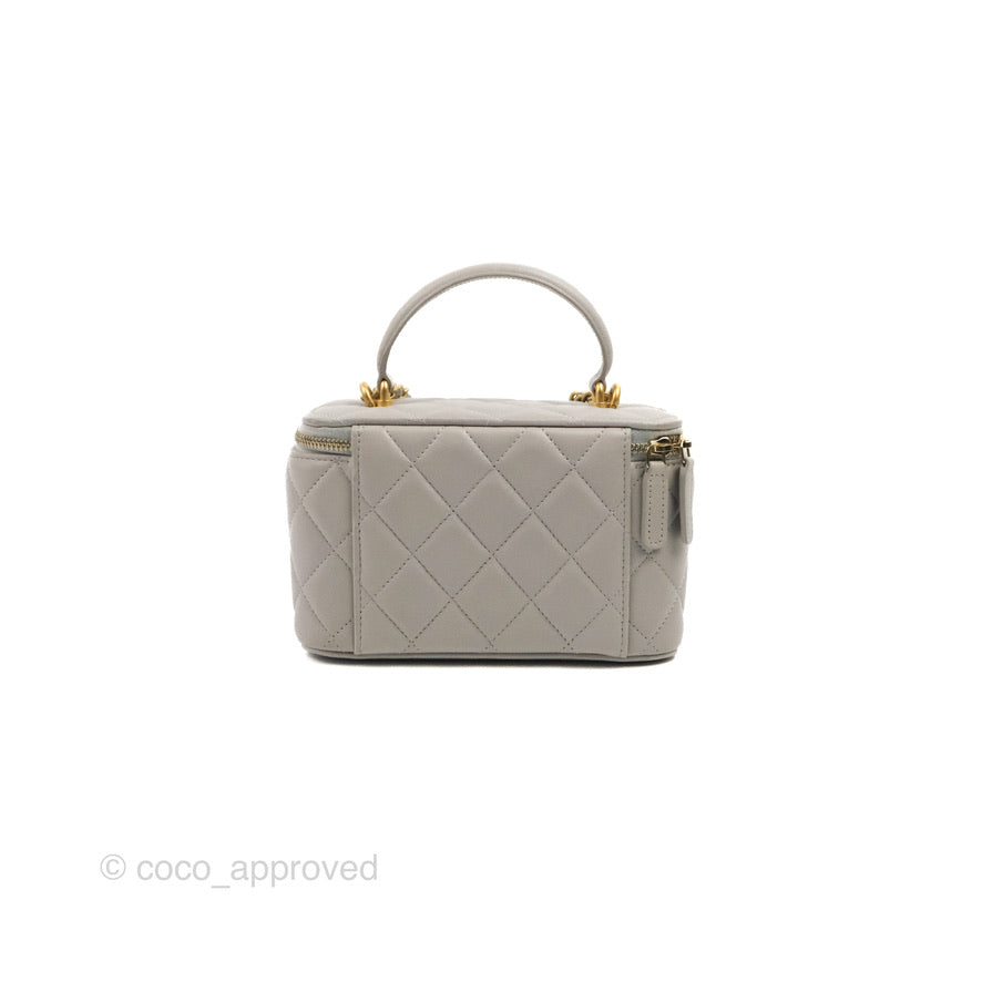 Chanel Vanity Rectangular Top Handle Grey Lambskin Gold Hardware