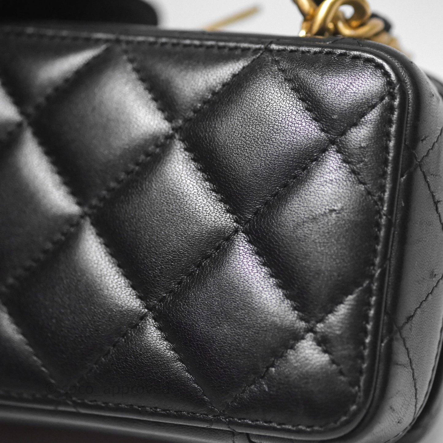 Chanel Top Handle Vanity Case Black Lambskin Aged Gold Hardware 22A