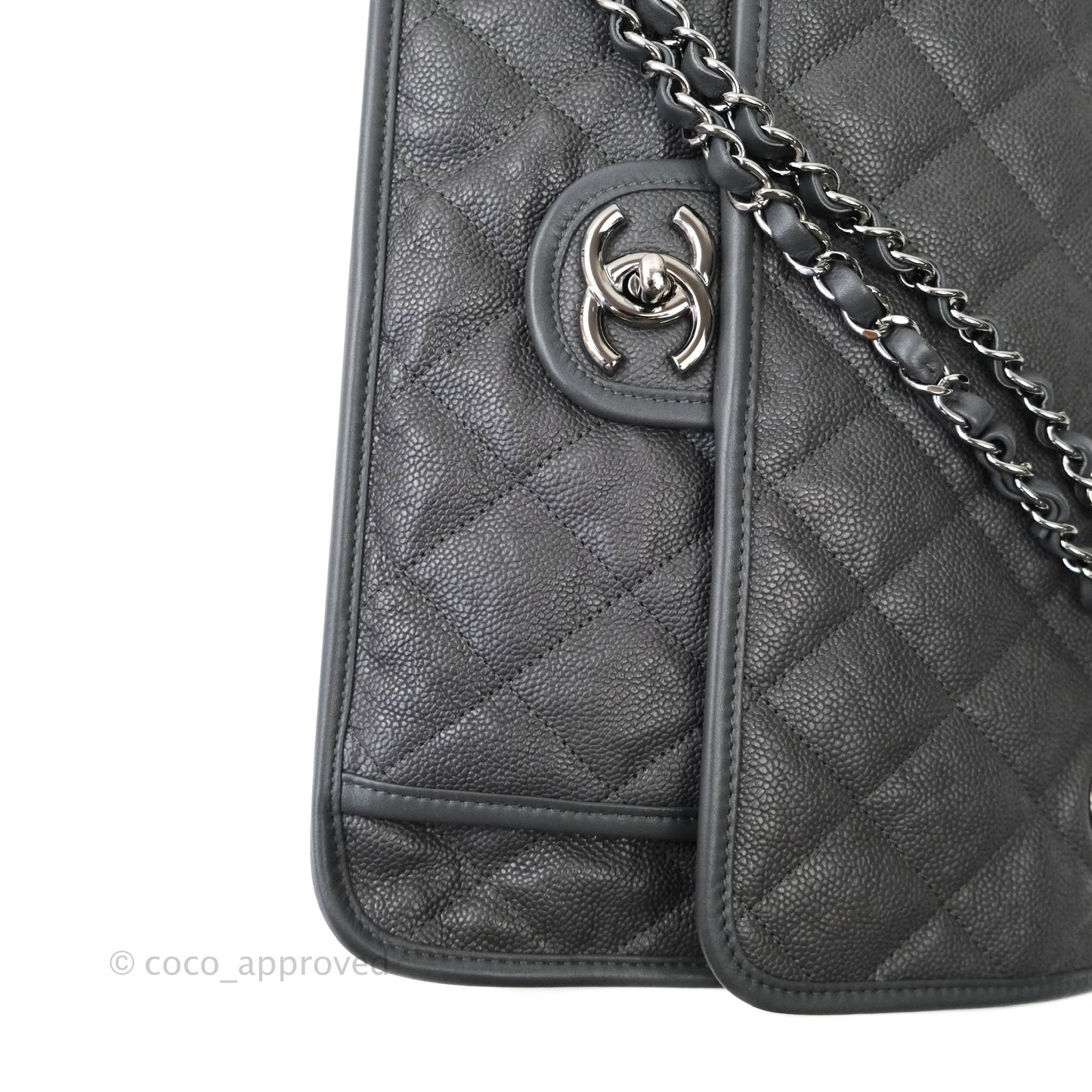 Chanel French Riviera Quilted Large Flap Bag Caviar Grey Silver Hardware