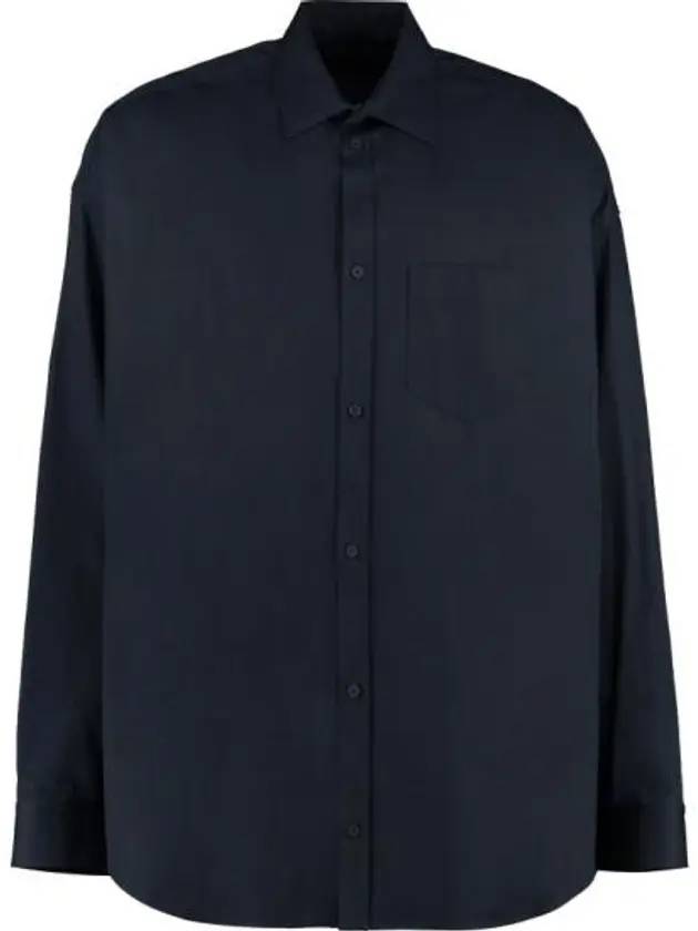 Luxury Balenciaga Micro Canvas Oversized Cocoon Long Sleeve Shirt Midnight Blue