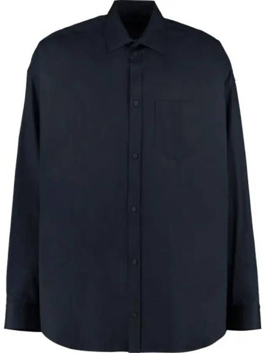 Luxury Balenciaga Micro Canvas Oversized Cocoon Long Sleeve Shirt Midnight Blue