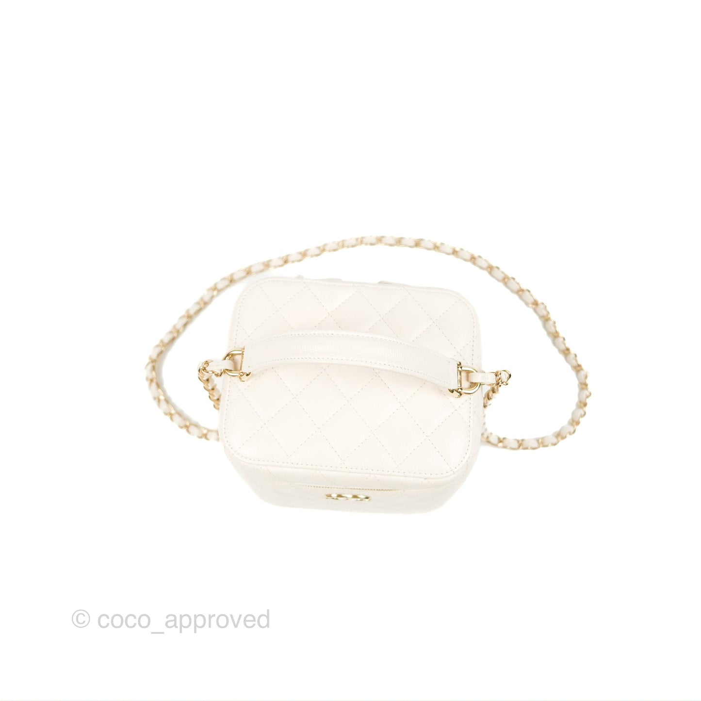 Chanel Quilted Top Handle Vanity Case White Caviar Gold Hardware