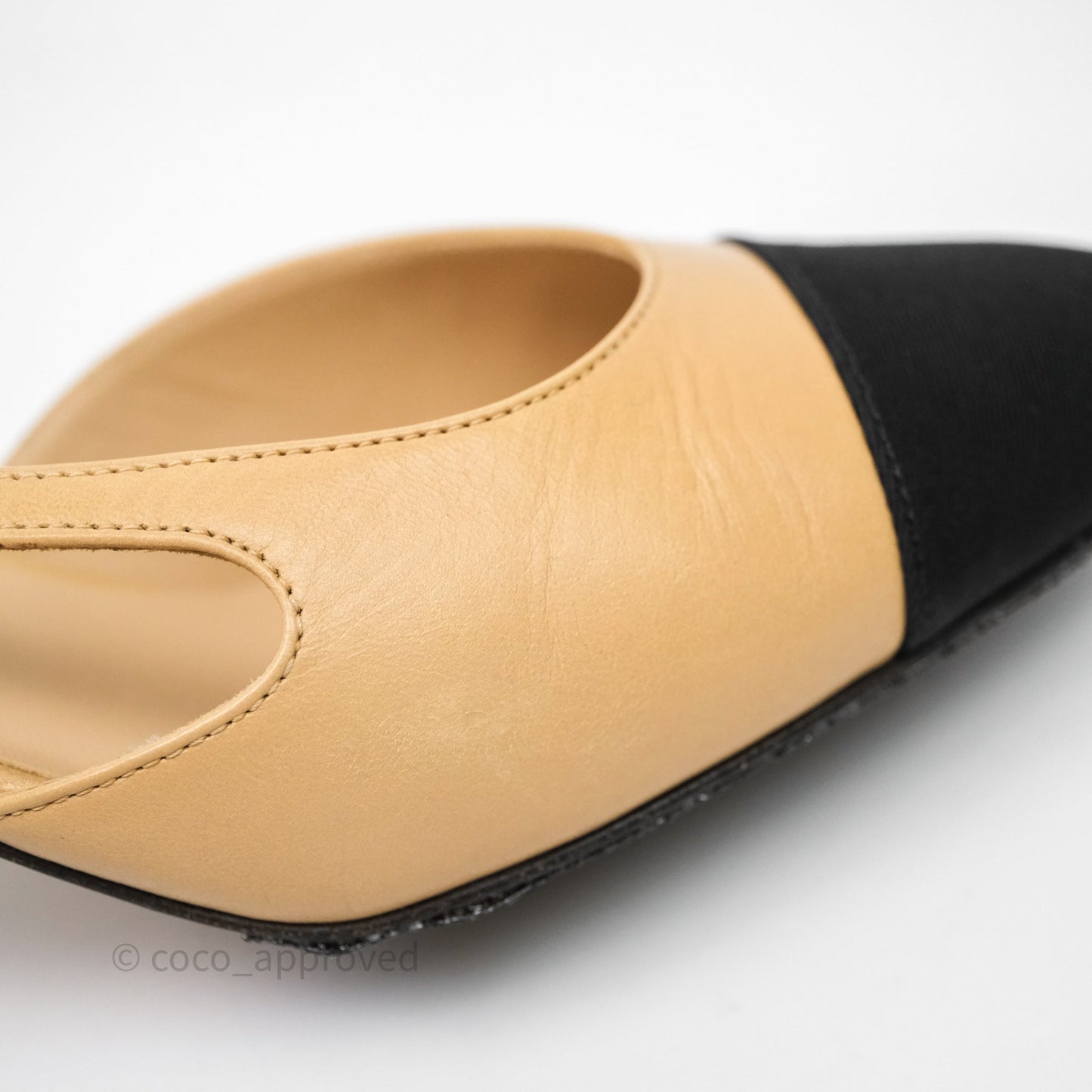 Chanel Classic Slingback Beige Black Leather Size 36