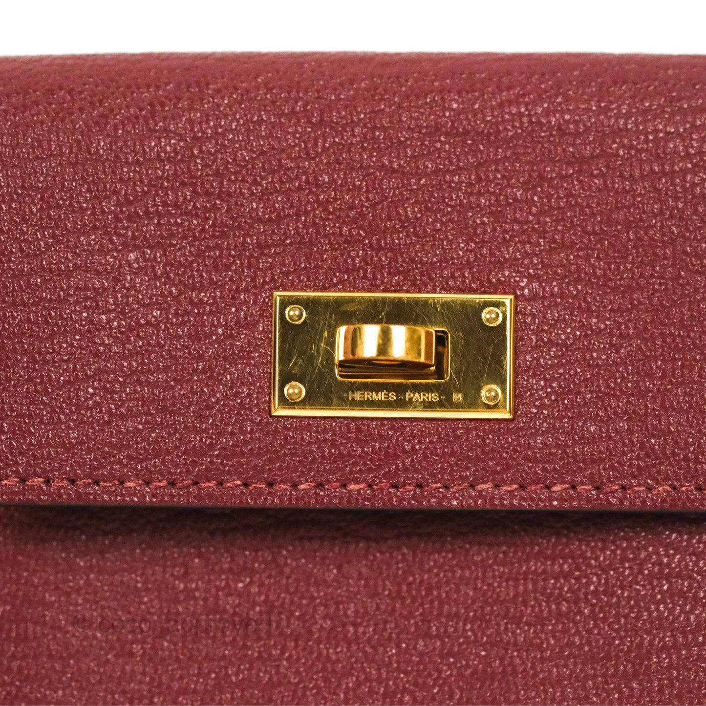 Hermès Kelly Pocket Compact Wallet Chevre Mysore Dark Red Gold Hardware