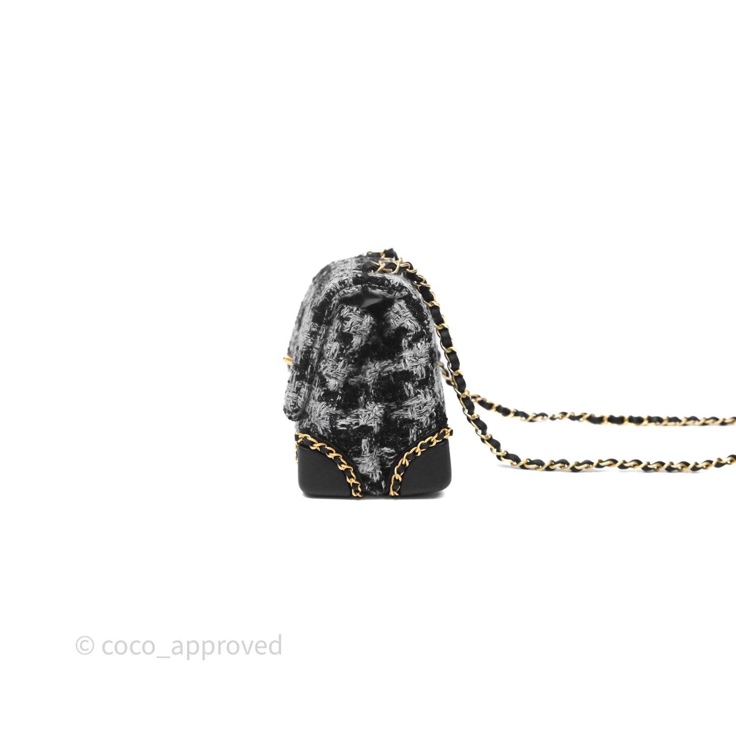 Chanel Mini Flag Bag Black & Grey Tweed Aged Gold Hardware