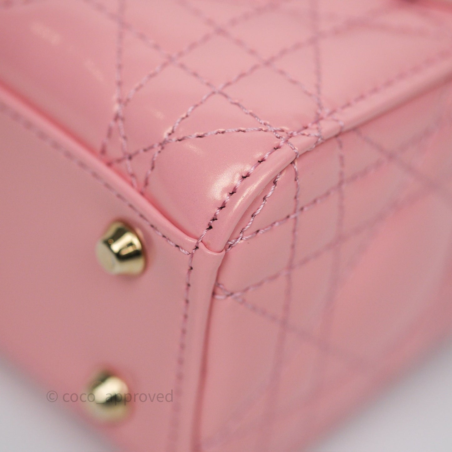 Dior Mini Lady Dior Pink Pearlescent Patent Cannage Gold Hardware