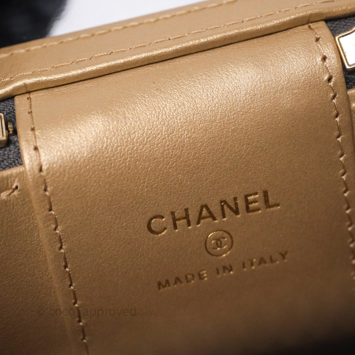 Chanel Mini Vanity Pearl Crush With Chain Dark Grey Lambskin Aged Gold Hardware
