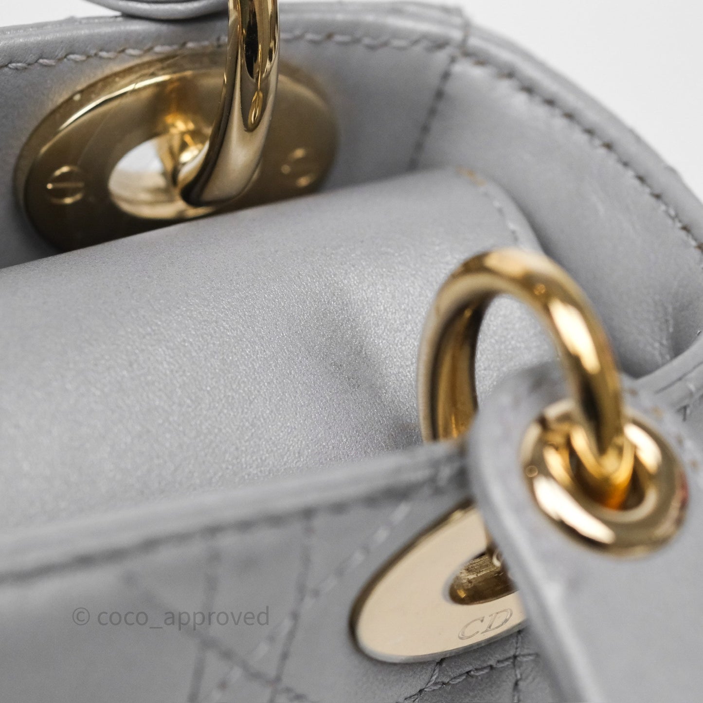 Christian Dior Mini Lady Dior Iridescent Grey Lambskin Cannage Gold Hardware