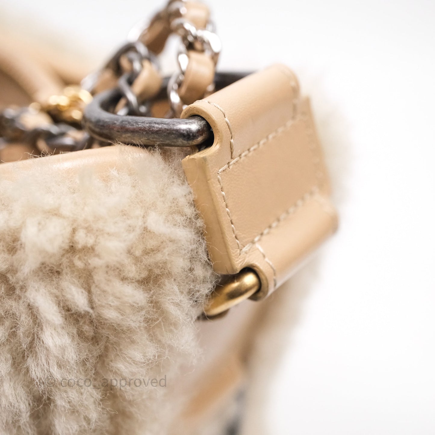 Chanel Small Gabrielle Hobo Shearling Beige Mixed Hardware