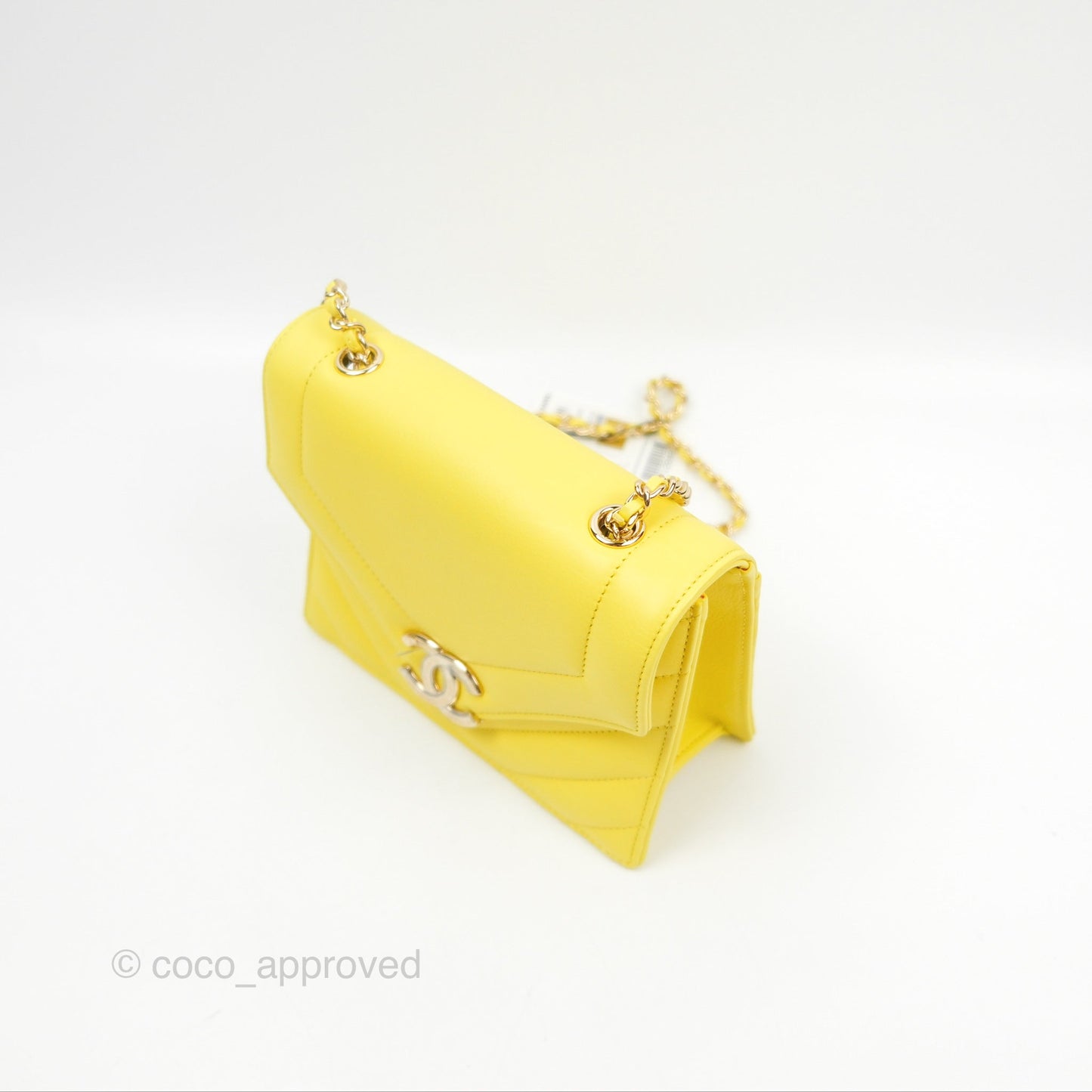 Chanel Chevron Square Envelope Flap Bag Yellow 19C