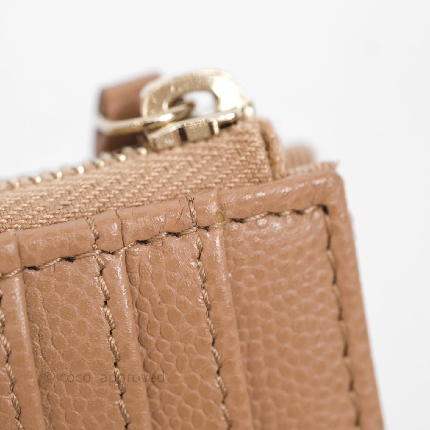 Chanel Quilted Zip Card Holder Dark Beige Caviar Gold Hardware 23S