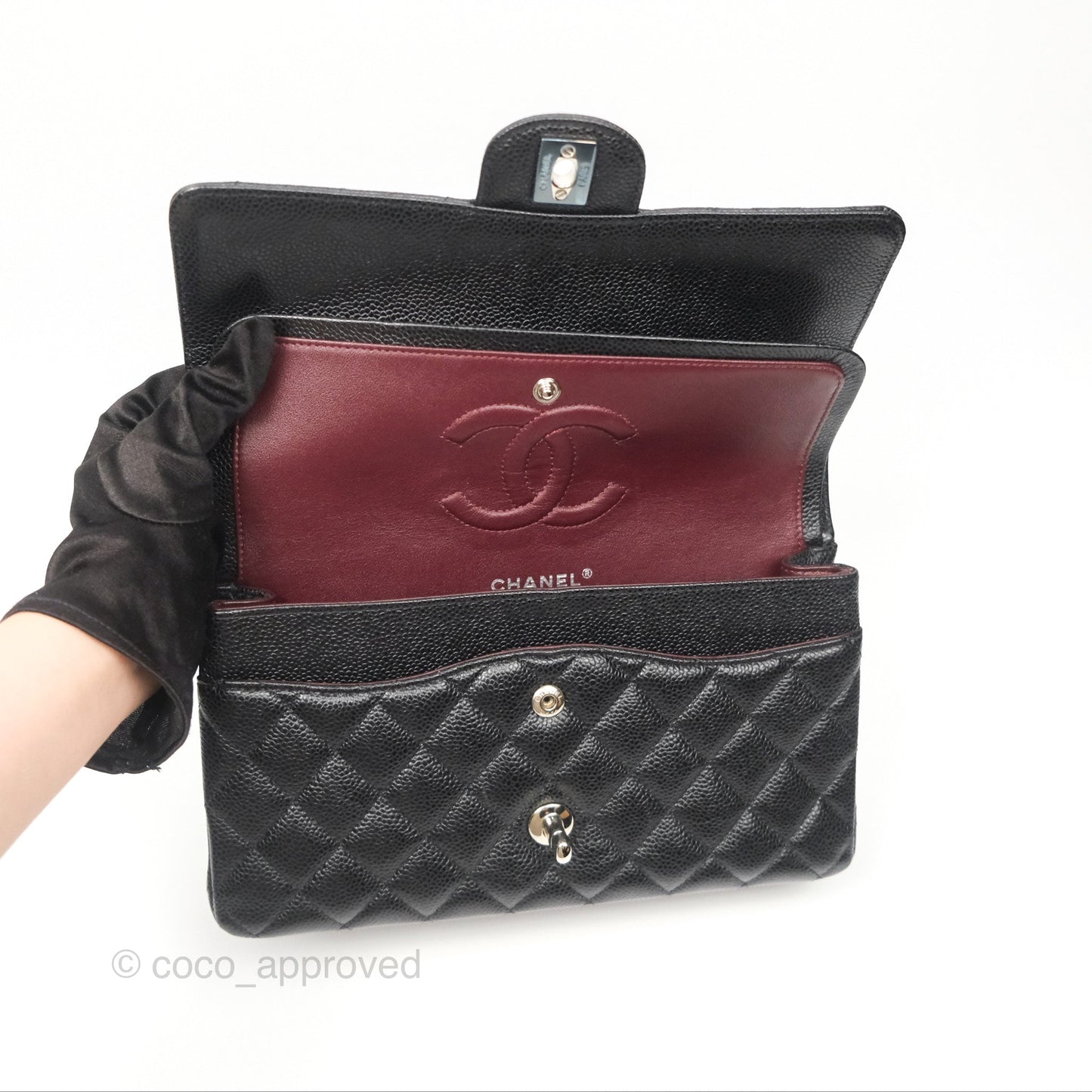 Chanel Classic M/L Medium Flap Quilted Black Caviar Silver Hardware