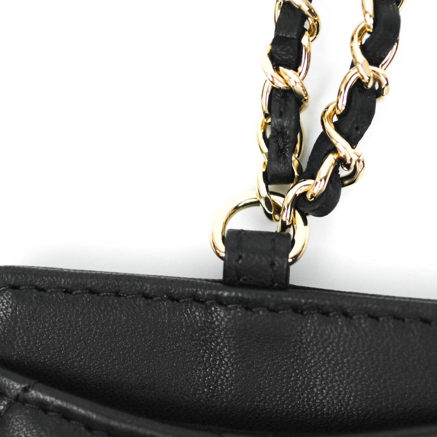 Chanel Quilted Glitter CC Chain Card Holder Black Lambskin Gold Hardware