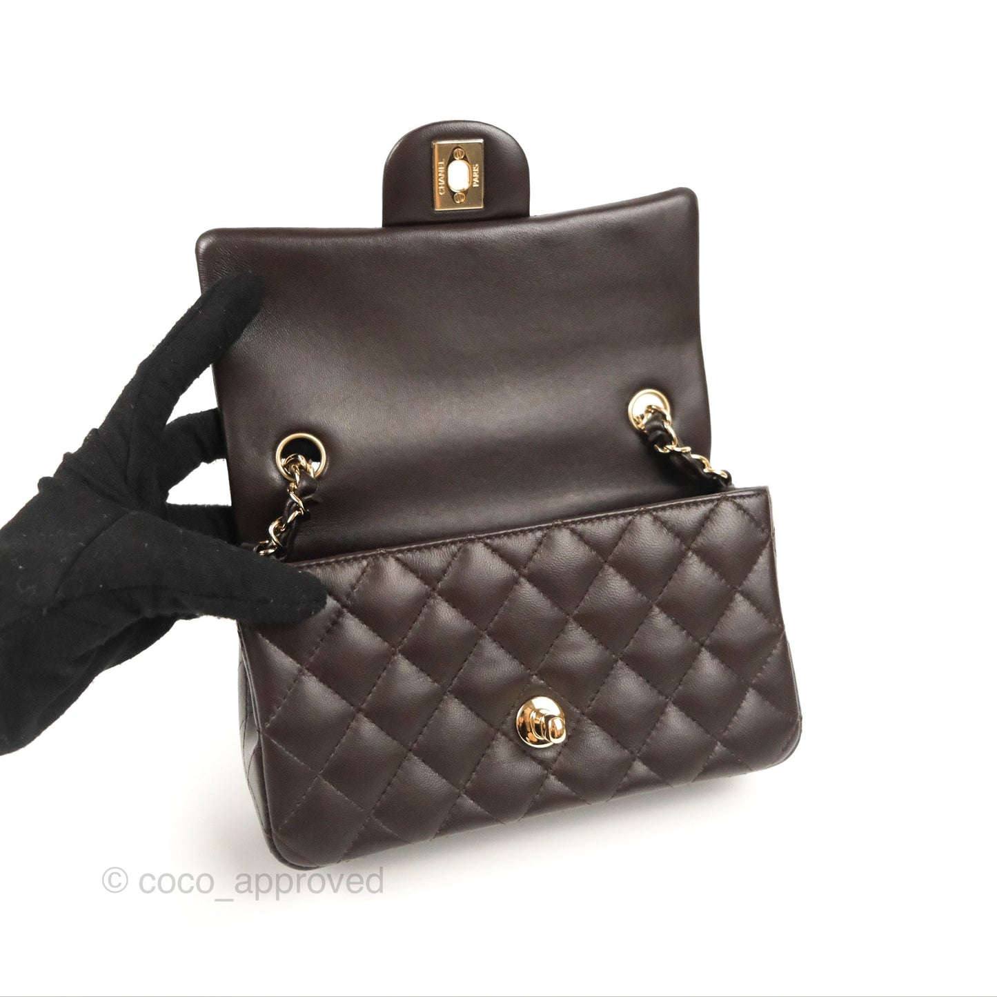 Chanel Quilted Mini Rectangular Chocolate Brown Lambskin Gold Hardware