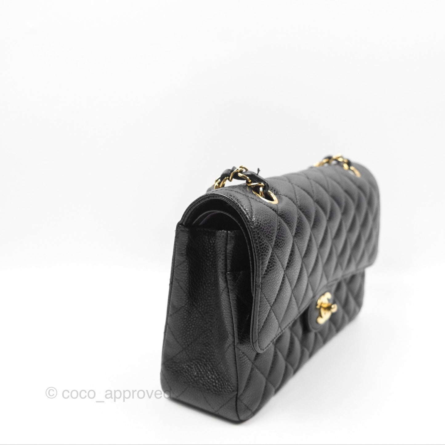 Chanel Classic M/L Medium Flap Quilted Black Caviar Gold Hardware