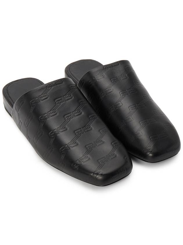 Luxury Balenciaga Debossed Logo Leather Mule Black