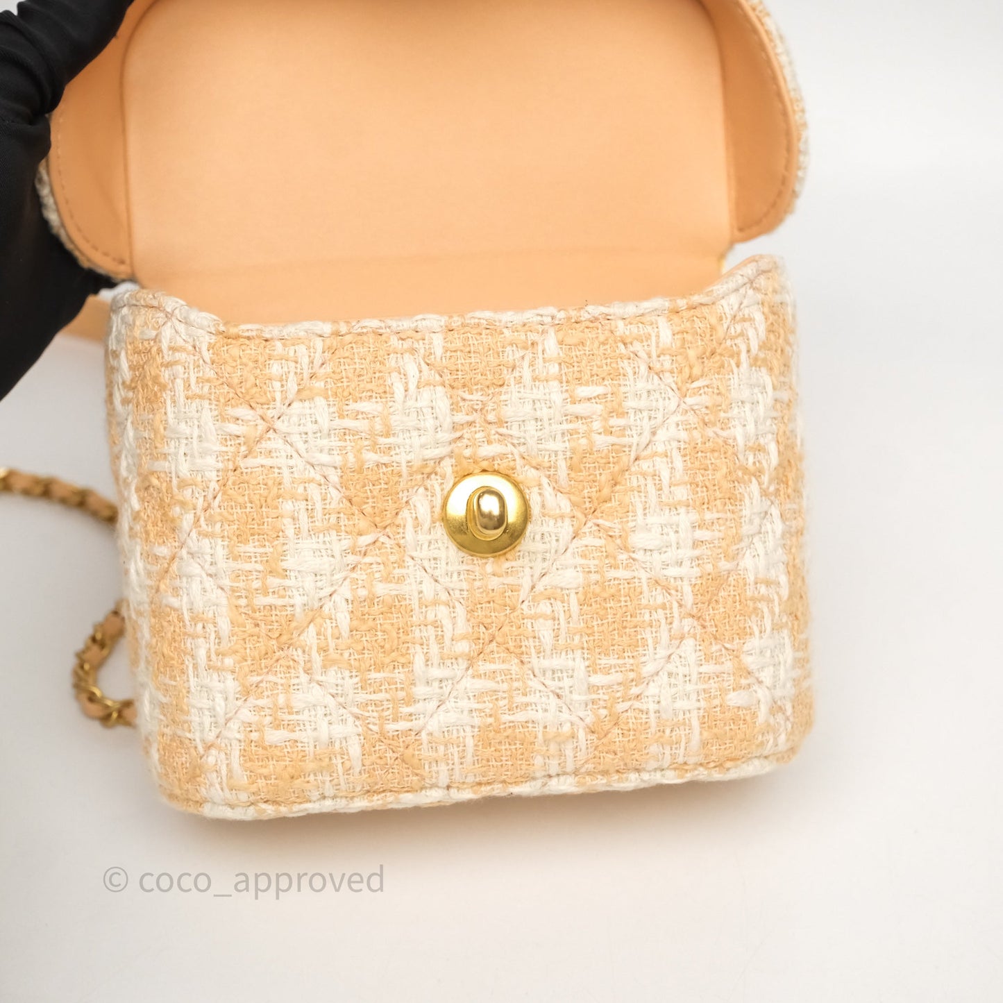 Chanel Vanity Case with Top Handle Orange Apricot Tweed Aged Gold Hardware
