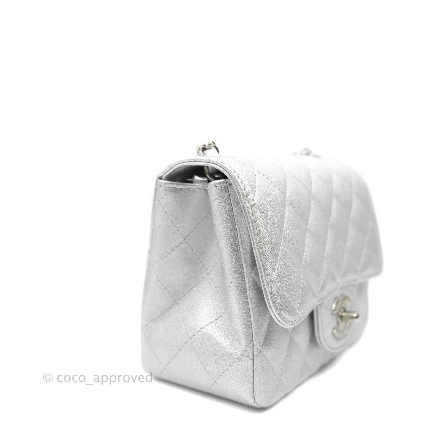 Chanel Classic Quilted Mini Square Flap Silver Lambskin Silver Hardware