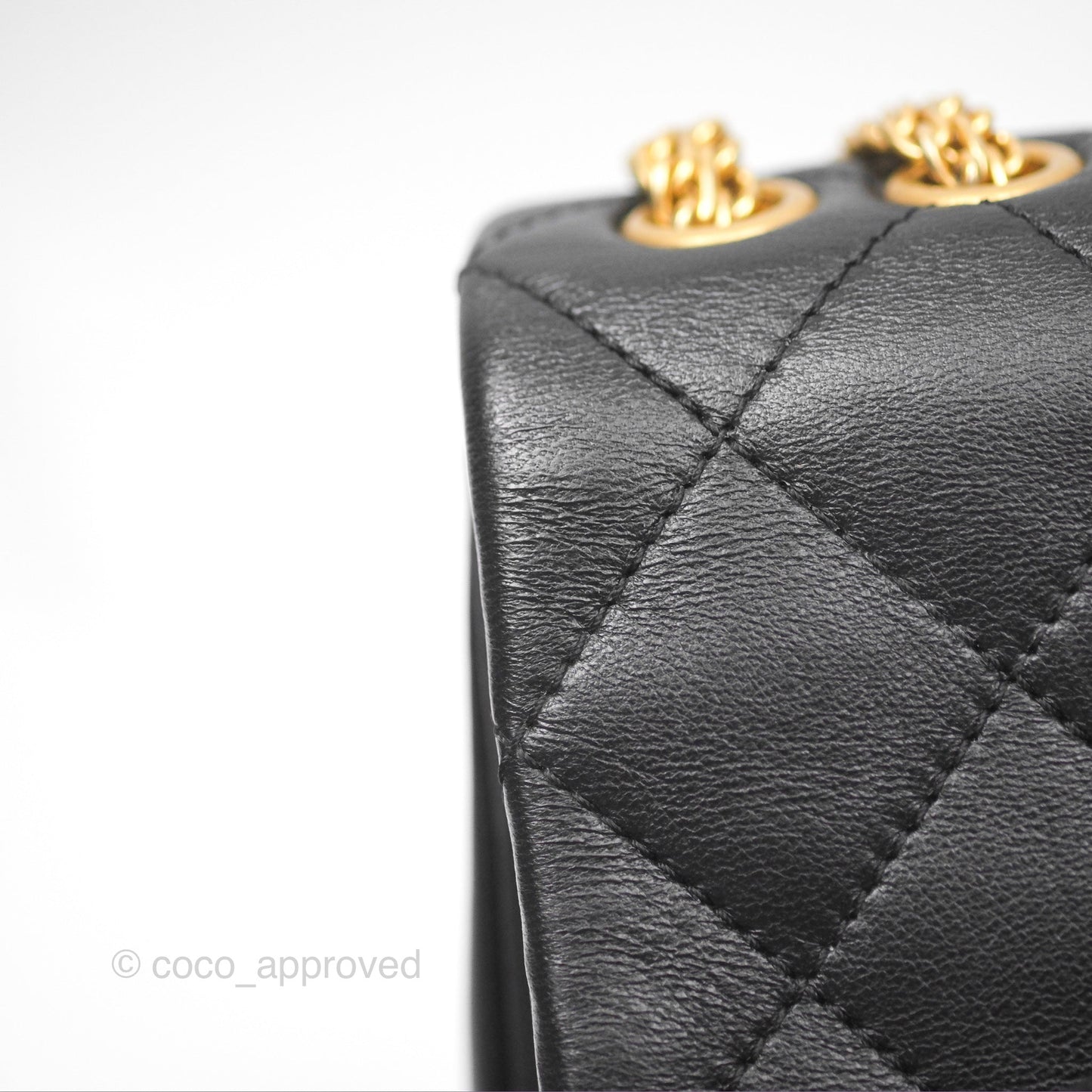 Chanel Small Chain Flap Bag Black Lambskin Aged Gold Hardware 22A