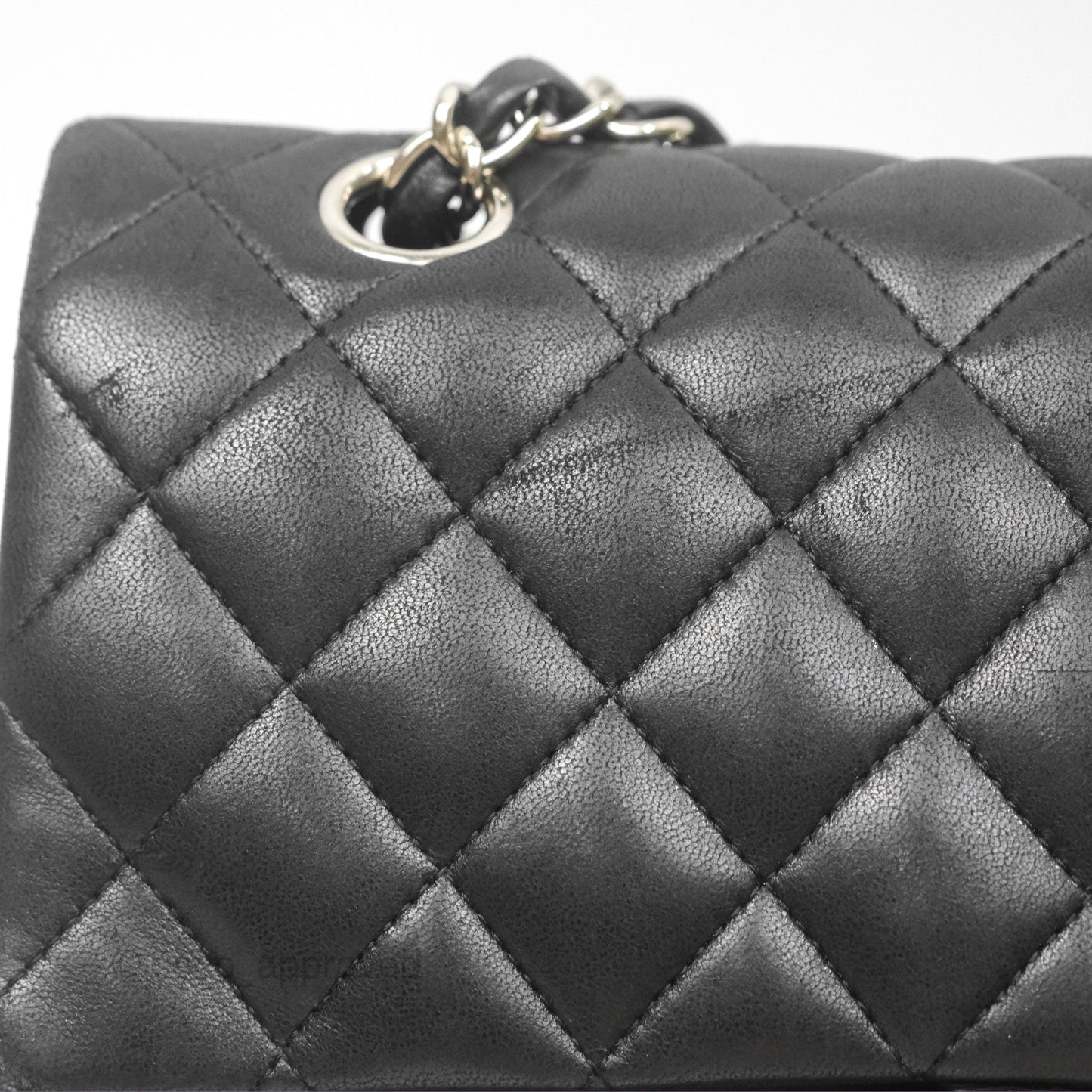 Chanel Classic M/L Medium Flap Quilted Black Lambskin Silver Hardware