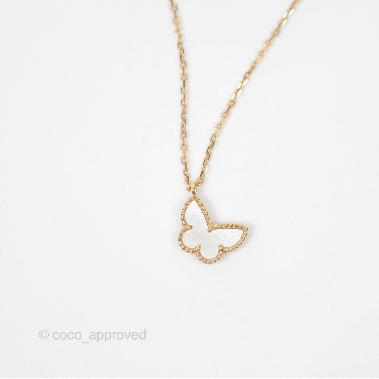 Van Cleef & Arpels 18K Yellow Gold Mother of Pearl Sweet Alhambra Butterfly Pendant Necklace