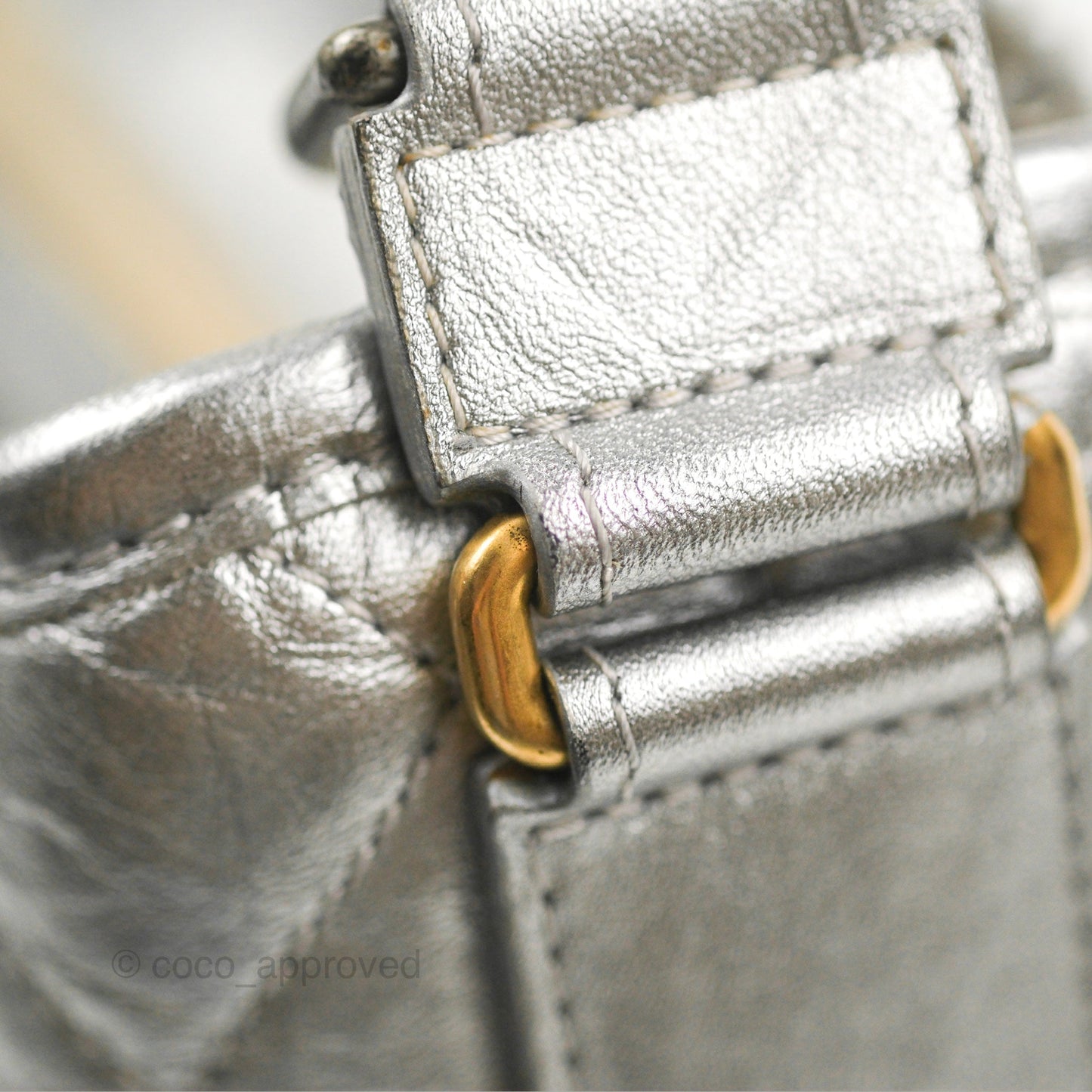 Chanel Quilted Small Gabrielle Hobo Metallic Silver Aged Calfskin Mixed Hardware