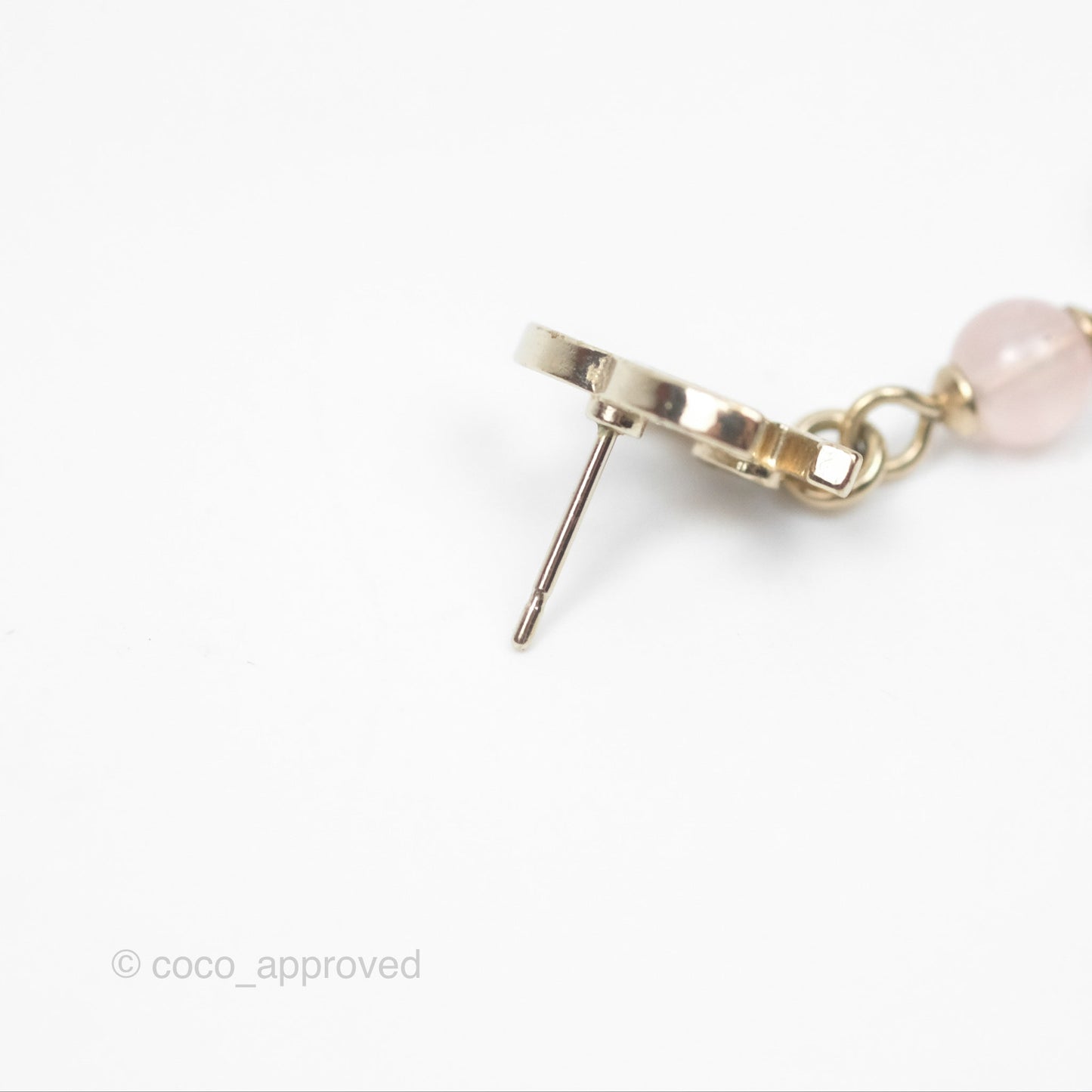 Chanel CC Pink Bead Heart Pearl Crystal CC Drop Earrings Gold Tone 21B