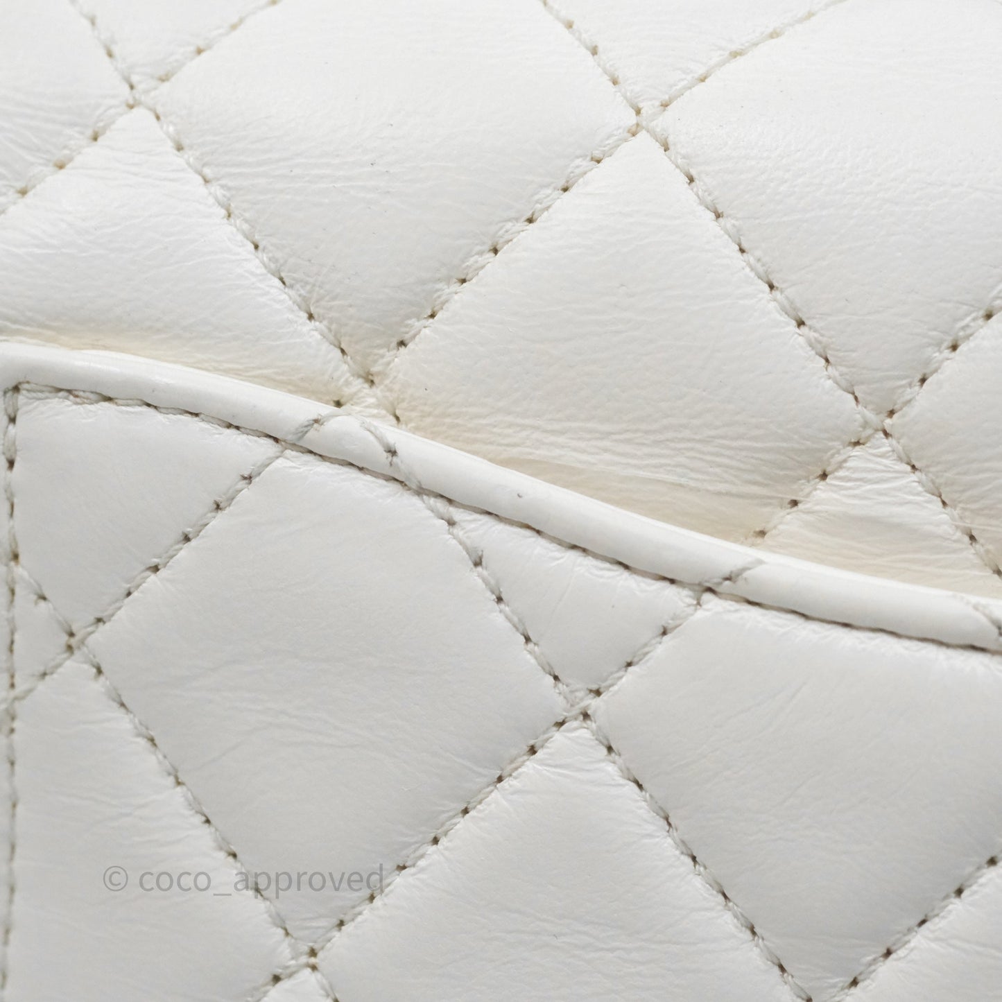 Chanel Mini Rectangular Pearl Crush Quilted White Lambskin Aged Gold Hardware
