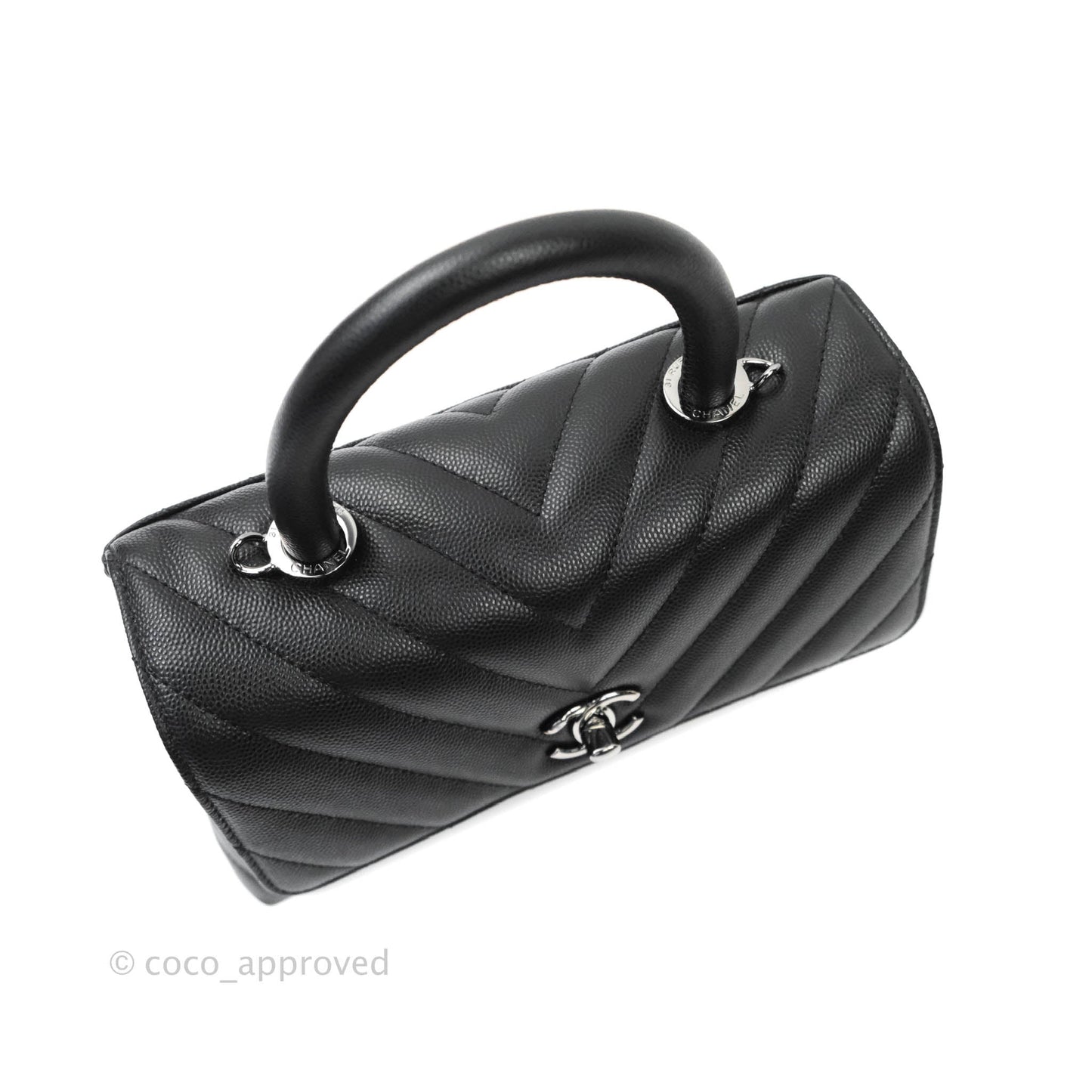 Chanel Mini (Small) Coco Handle Chevron Black Caviar Gun Metal Hardware