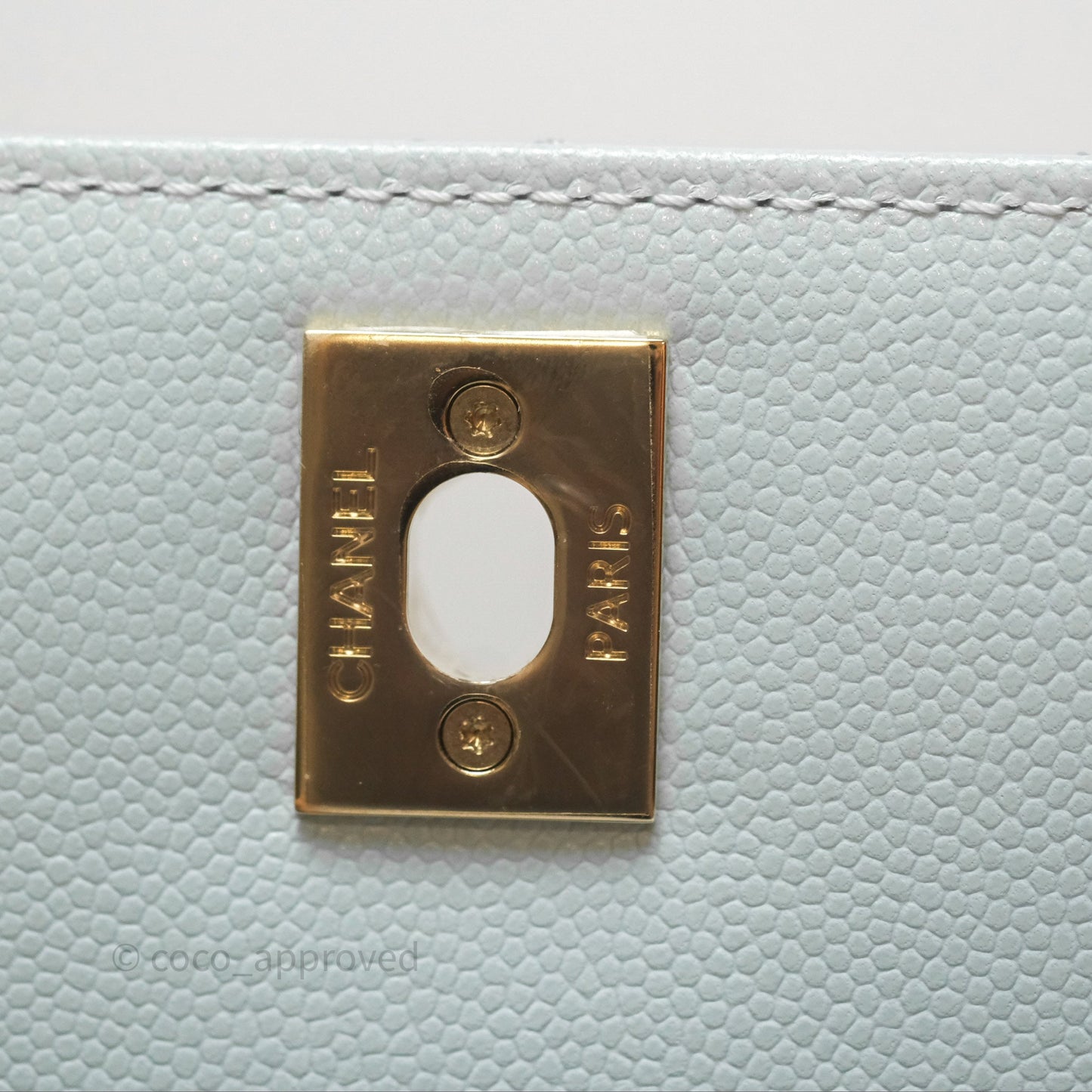 Chanel Small Coco Handle Quilted Light Blue Caviar Gold Hardware