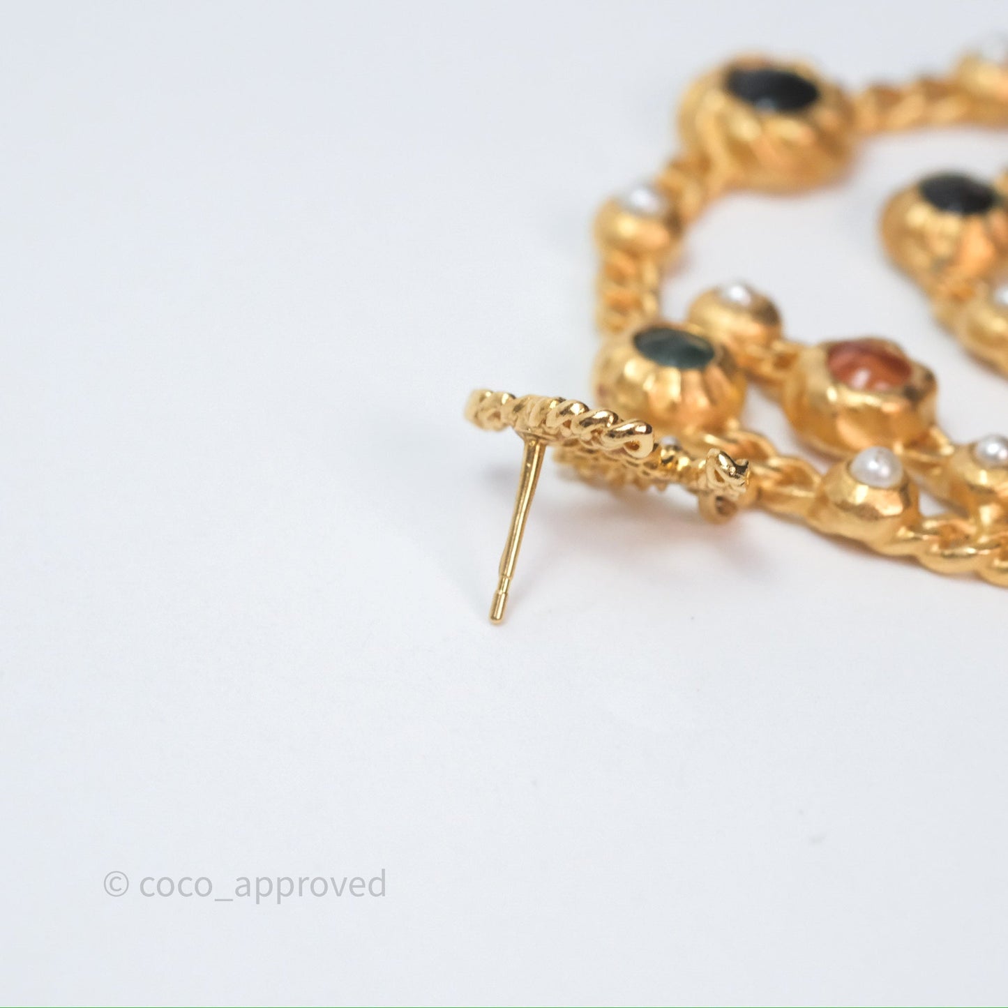 Chanel CC Pearl Stone Circle No.5 Earrings Aged Gold Tone 18K