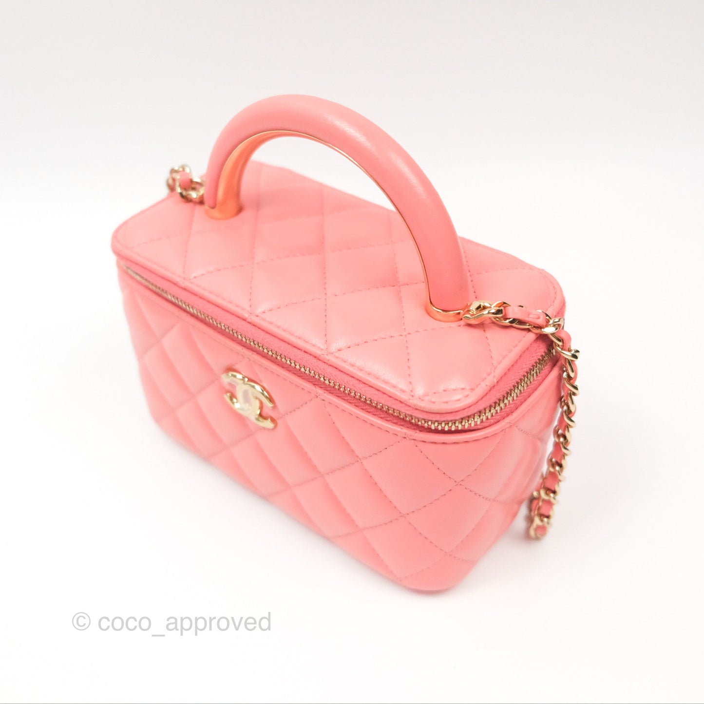 Chanel Vanity Rectangular Top Handle Pink Lambskin Gold Hardware