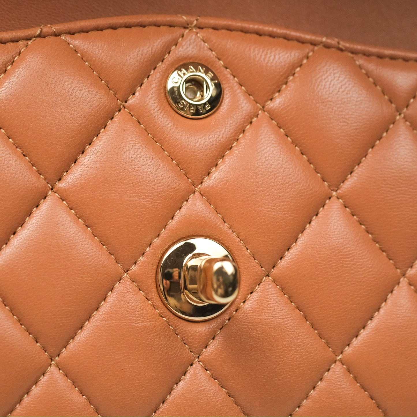 Chanel Small Quilted Classic Flap Dark Caramel Beige Lambskin Gold Hardware