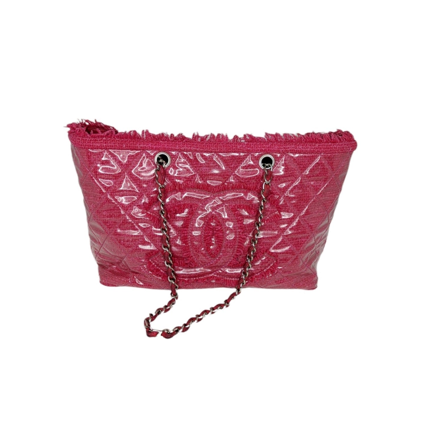 Luxury Chanel bag Vinyl Quilted Funny Tweed Tote Pink