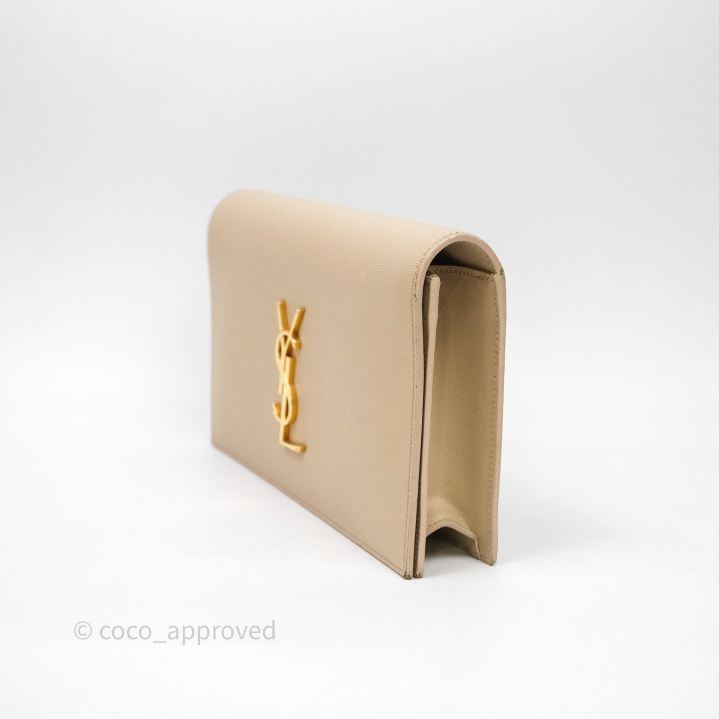 Saint Laurent Kate Clutch Monogram Beige Grain De Poudre Gold Hardware