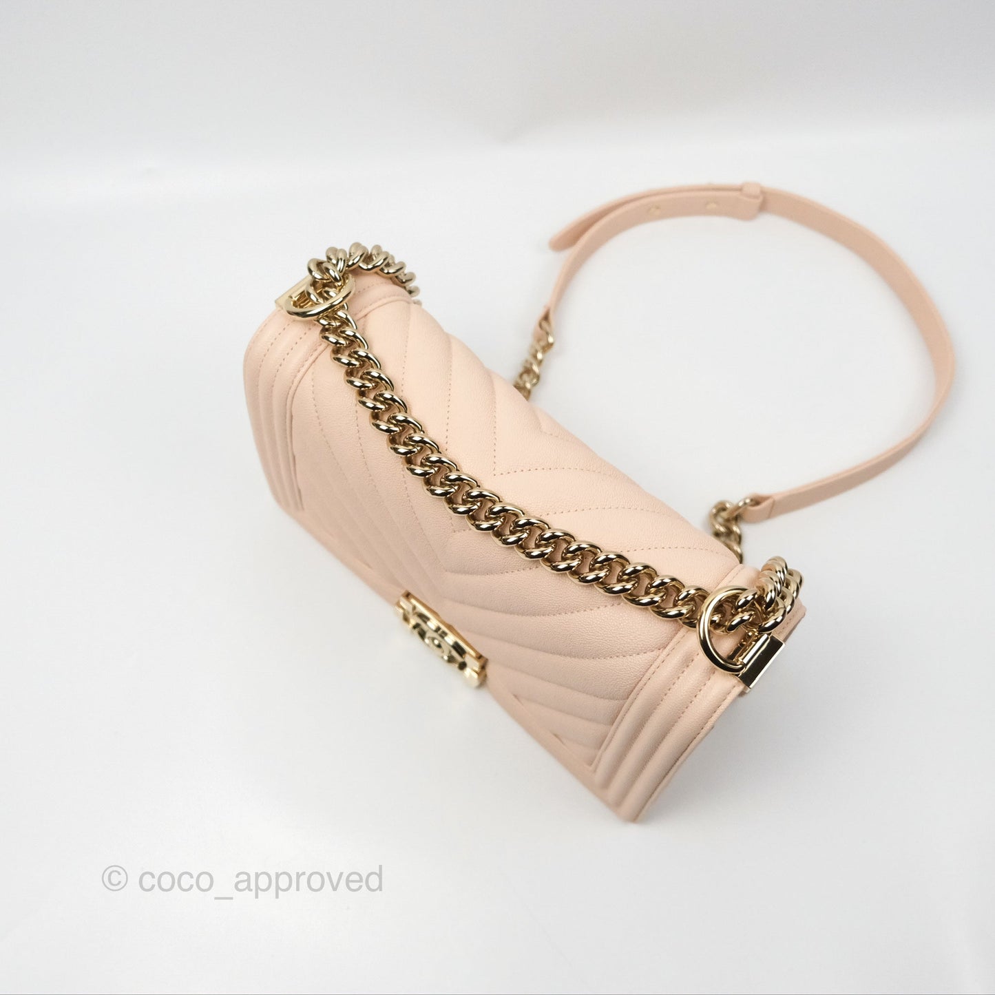 Chanel Chevron Medium Boy Light Pink Caviar Gold Hardware
