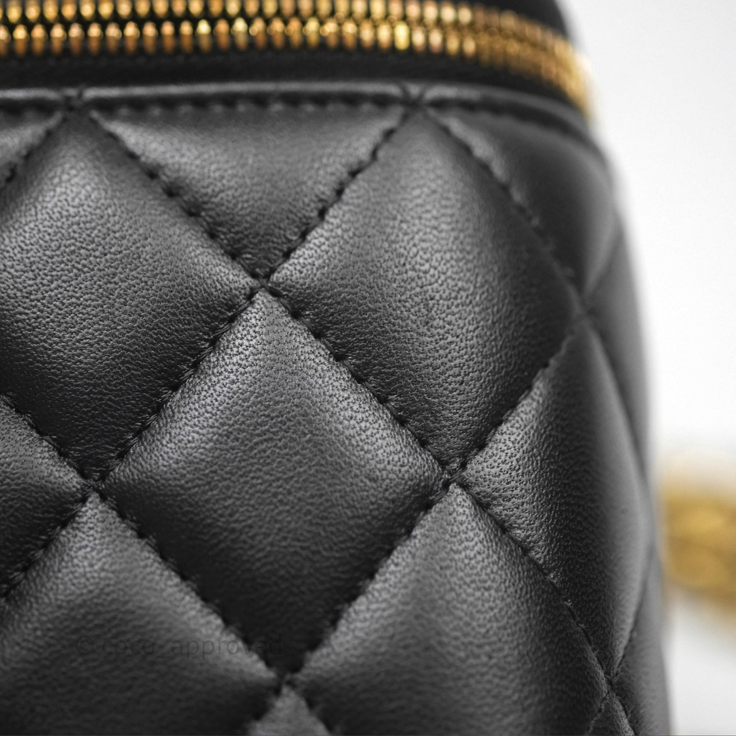 Chanel Vanity with COCO Heart Chain Black Lambskin Aged Gold Hardware