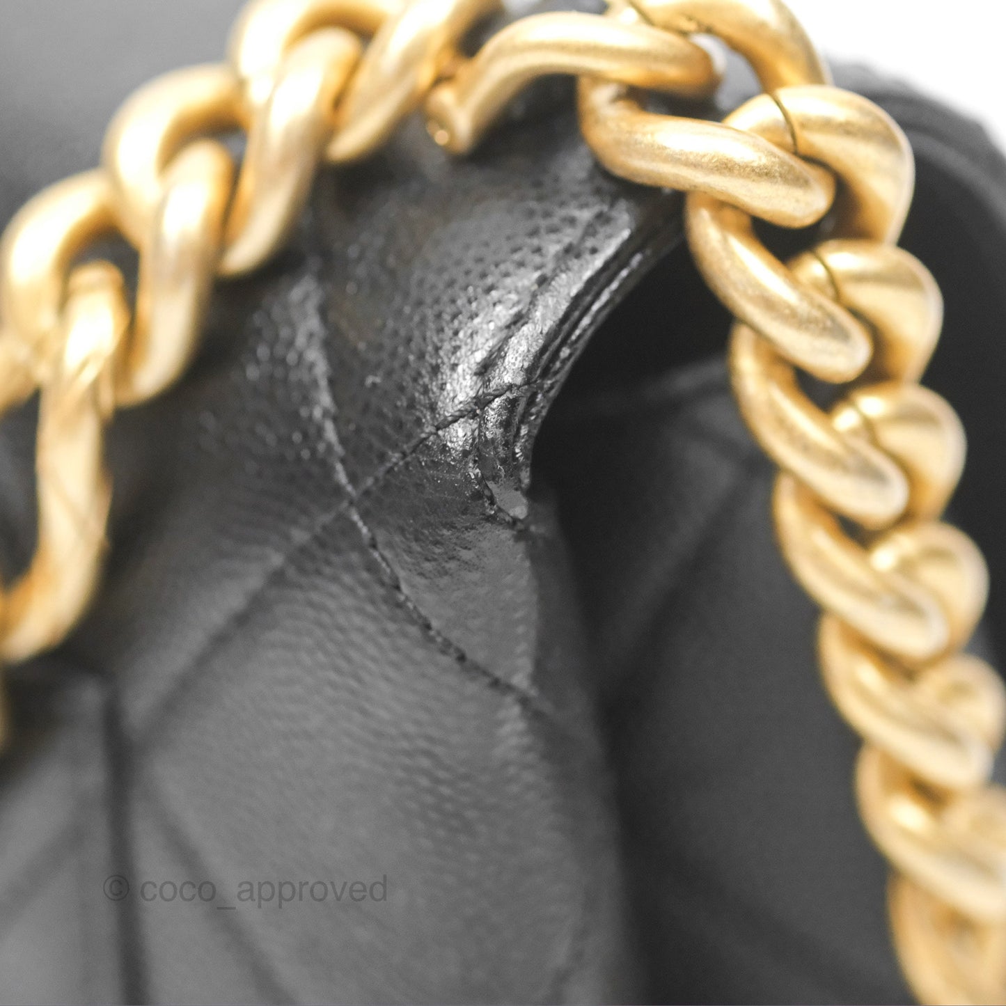 Chanel Bracelet On Chain Flap Bag Flat Quilted Black Caviar Aged Gold Hardware