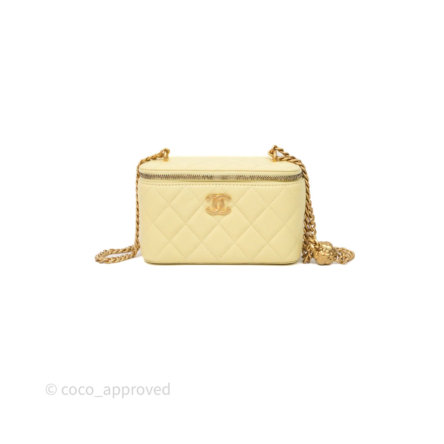 Chanel Quilted Vanity Rectangular with Camellia Adjustable Chain Yellow Lambskin