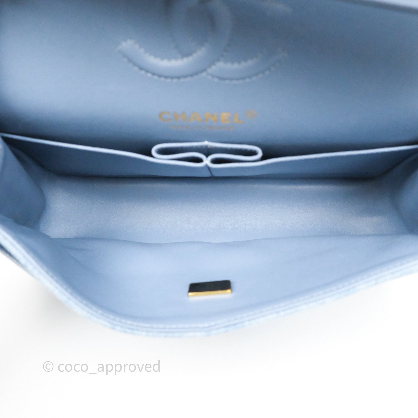 Chanel Small Double Flap Blue Printed Quilted Denim Gold Hardware