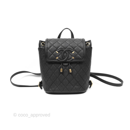 Chanel Small Quilted Filigree Backpack Black Caviar Aged Gold Hardware