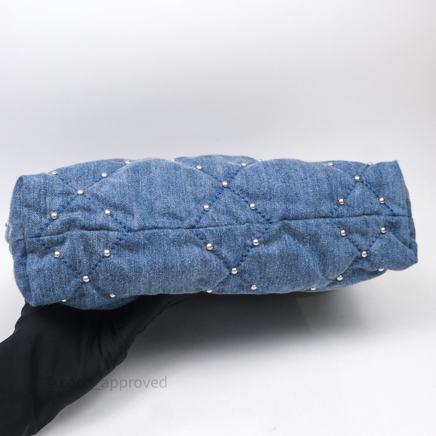 Chanel 22 Small Pearl Studded Denim Silver Hardware