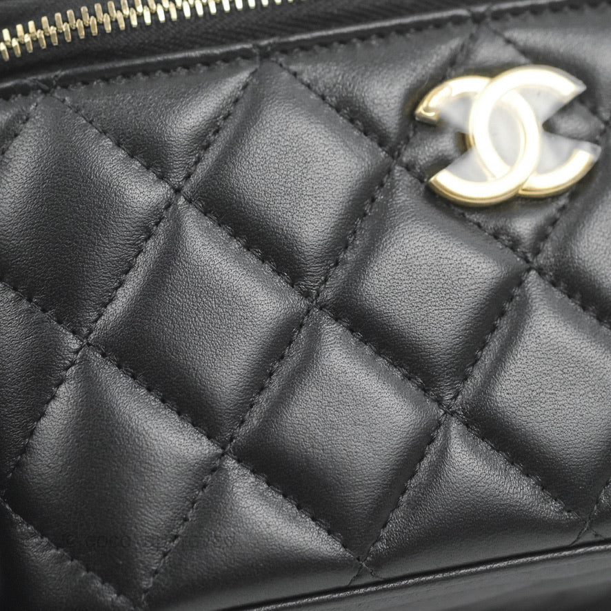 Chanel Vanity Rectangular with Top Handle Black Lambskin Aged Gold Hardware